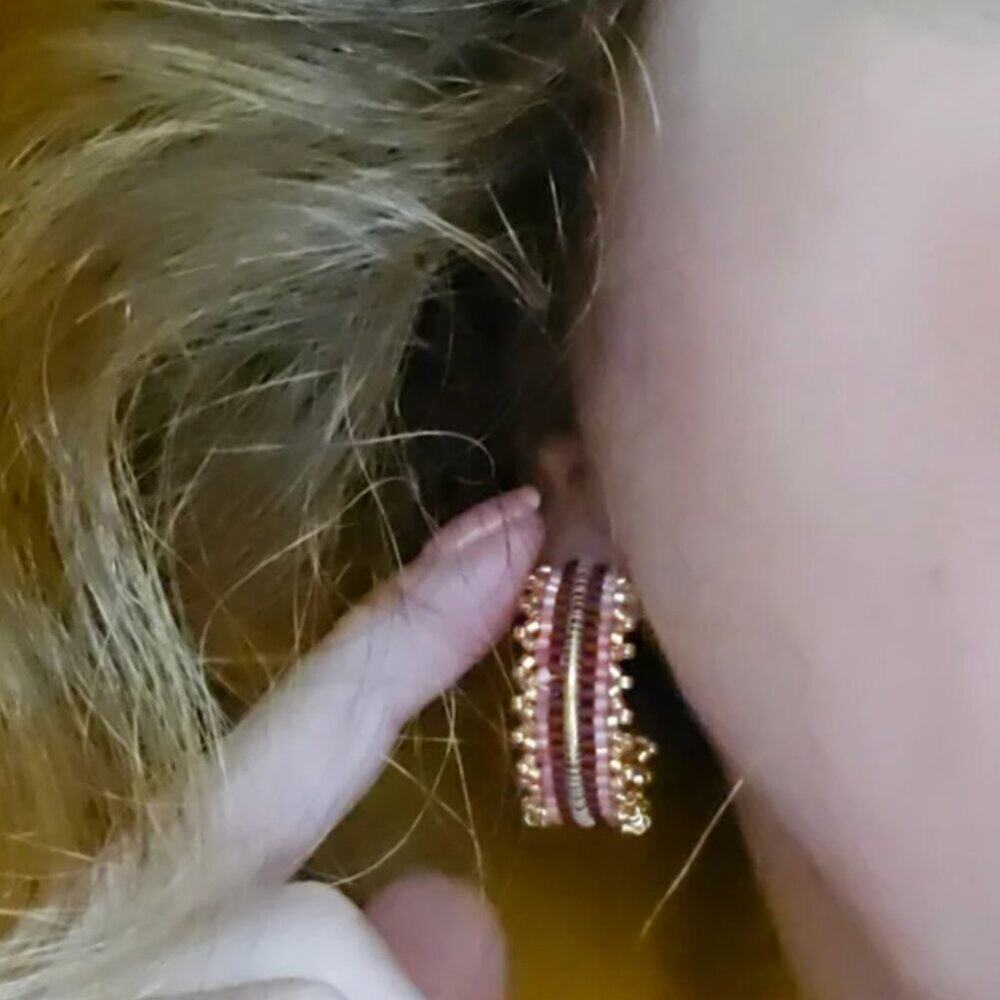 NEW Unique & Delicately Hand Beaded SS Gold-toned Hypoallergenic Earrings